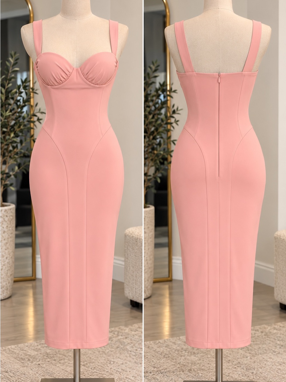 Sleeveless Bustier Midi Dress in Blush Pink
